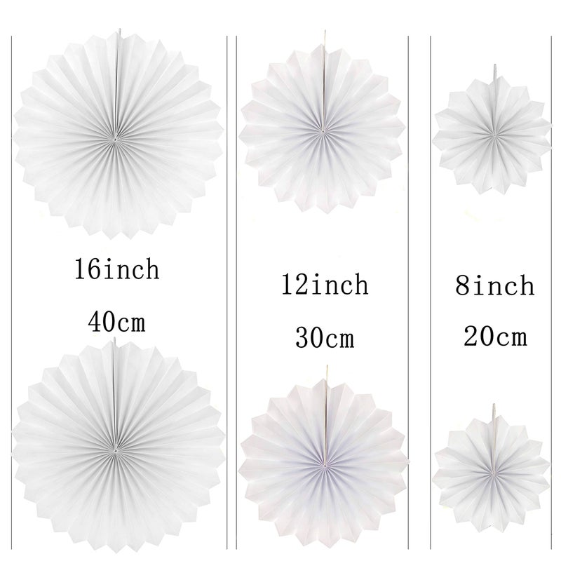 AKIO CRAFT White Party Hanging Paper Fans Decor - Wedding Engagement Anniversary Party Favors Winter Wonderland 1st Birthday Baby Shower Halloween Christmas Party Photo Booth Backdrops Decorations, 12pc - Image 2